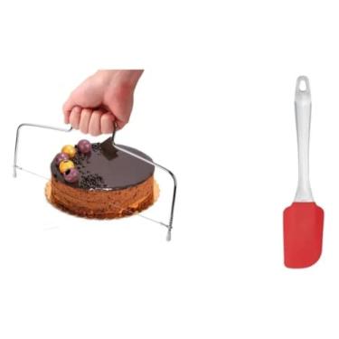 Imagem de Cortador Nivelador Bolos + Espátula Raspa Sobras Silicone