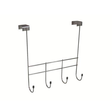 Imagem de Cabide Cabideiro Suporte Toalha Para Porta 4 Ganchos Cromo
