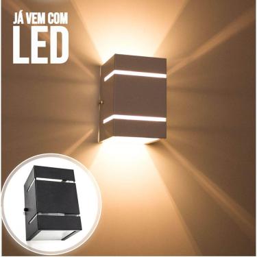 Imagem de kit 9x Arandela Preta + LED 5W 3000K luminária Externa Parede Muro 2 Focos Frisos Fachos St327