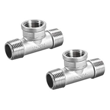 Imagem de uxcell Aço Inoxidável 304 Cast Pipe Fitting 1/2 BSPT Macho X 1/2 BSPT fêmea 1/2 BSPT Macho Tee Shaped conector acoplador 2 peças