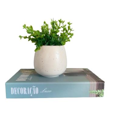 Imagem de Livro decorativo `Decoração` e vaso granilite de cerâmica