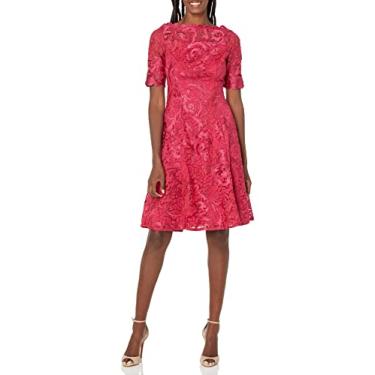 Imagem de Adrianna Papell Vestido midi de renda bordado feminino, Cereja quente, 40