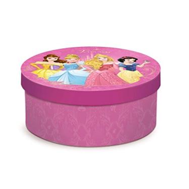 Imagem de Caixa Para Presente Rígida Redonda Cromus Embalagens na Estampa Princesa Real com Tampa 15,5x7,5 cm com 4 Unidades