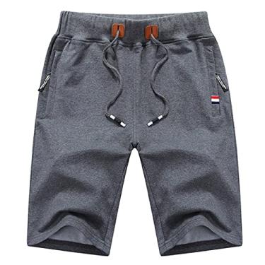 Imagem de UNeedVog Shorts de verão masculino esportivo bermudas casual academia shorts com cordão e bolsos com zíper, Cinza escuro, X-Large