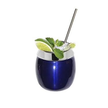 Imagem de Kit Copo de Aluminio 650ml tipo Coco com Canudo Inox para Drinks Gin Caipira Gastrobel (Azul Verniz)