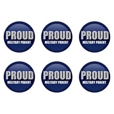 Imagem de Beistle 6 peças patrióticas orgulhosas militar parentes botões de metal para decoração dos EUA 4 de julho acessórios para fantasia, 5 cm, azul/branco/cinza