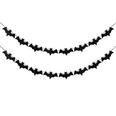 Imagem de Pacote com 2 placas de guirlanda pretas com glitter (16 peças), decoração de casa assombrada de festa de Halloween