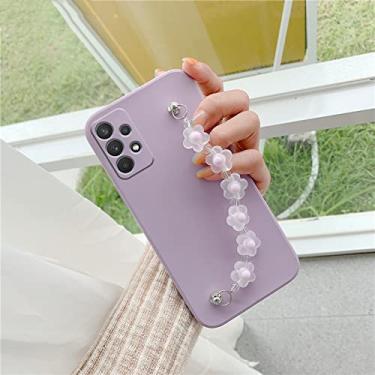 Imagem de Capa de corrente de pulso com moldura de flor roxa retrô para Samsung Galaxy A32 A22 A42 A72 A52 A12 A31 A21S A51 A71 Capa macia de silicone, Roxa, A52 5G