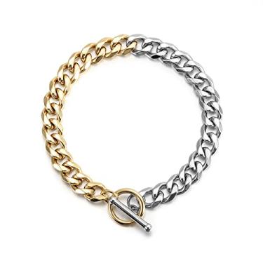 Imagem de Wistic Pulseiras de elos groumett cubanos com fecho magnético CZ bola feminina grossa de aço inoxidável banhada a ouro 18K prata ouro rosa banhado a ouro inoxidável corrente de charme hip hop, Sem pedra preciosa