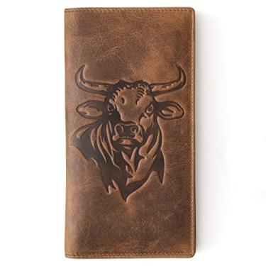 Imagem de Carteira masculina de couro ocidental – Capa de couro de flor integral – Carteira longa Rodeo Bull com bloqueio de RFID – Carteira de presente para cowboys, Marrom vintage, Long, Vintage