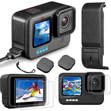 Imagem de Hero 9 Protetor de tela para GoPro Hero 9/Hero 10 Preto, Hero 10 liga de alumínio capa de bateria removível para GoPro 9 capa de porta de bateria, 2 * GoPro 9/10 tampas de lente + cordão