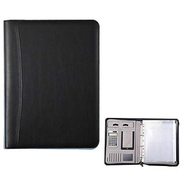 Imagem de Yajun Pasta de conferência organizador de documentos de negócios portátil alça de negócios couro PU bloco de notas para escritório escolar bloco de notas, preto