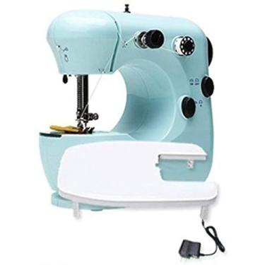 Imagem de Máquina de costura doméstica mini máquina de costura multifuncional elétrica pequena máquina de costura manual (presente 10 acessórios) azul atualizado