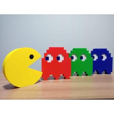 Imagem de Kit Pac Man Decorativos Com 4 Peças Feita Em 3D - Super 3D