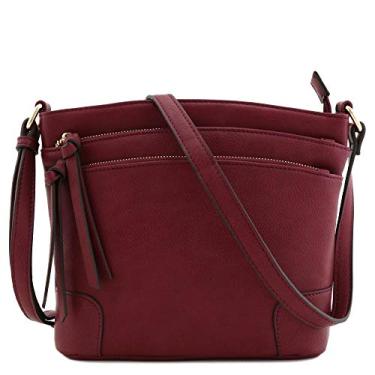 Imagem de FashionPuzzle Bolsa transversal média com bolso triplo com zíper, Borgonha, One Size