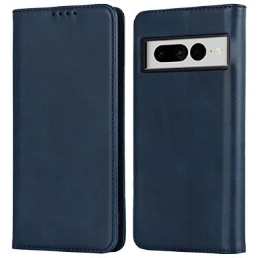 Imagem de YINGDAFENG Capa carteira para Google Pixel 7, capa flip de proteção magnética de couro PU com slots para cartão função de suporte e proteção da câmera à prova de choque TPU interno, azul