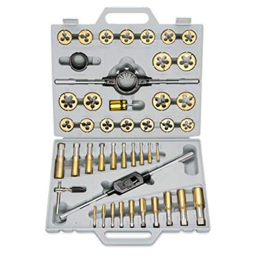 Imagem de NEIKO 00916A Pro-Grade Conjunto de torneiras e matrizes SAE de titânio de grande diâmetro, kit de reparo de rosca de alta qualidade, conjunto de 45 peças