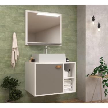 Imagem de Gabinete Banheiro com Cuba e Espelheira 60cm Multimóveis CR10073 Branco/Cimento