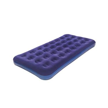 Imagem de JEAOUIA Colchão de ar duplo para infláveis - Colchões infláveis azuis portáteis com tampo flocado - Cama de ar dobrável individual para barraca, acampamento, casa, viagem, mochilão