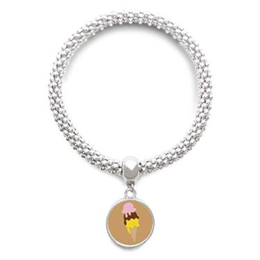 Imagem de DIYthinker Pulseira de prata com pingente de prata de sorvete doce marrom rosa bracelete ajustável