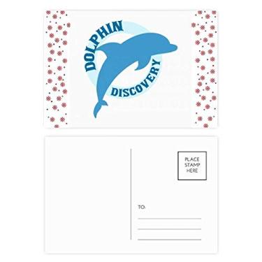 Imagem de Cartão postal com estampa de golfinho azul oceano simplificado Natal Flor Celebração Cartão postal Bênção