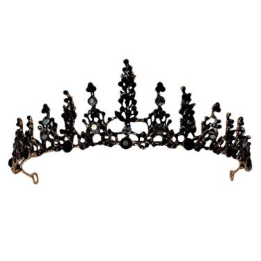 Imagem de Coroa De Noiva Coroa Da Rainha De Cristal Coroas Vintage Para Mulheres Tiara De Strass Rosa Capacete De Noiva Preto Tiara Rainha Vintage Liga Senhorita Bar Mitzvah Dia Das Bruxas