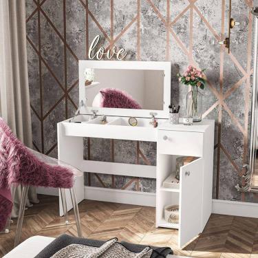 Imagem de Penteadeira Iracema com Tampo Porta Objetos com Espelho 1 Gaveta 1 Porta Branco