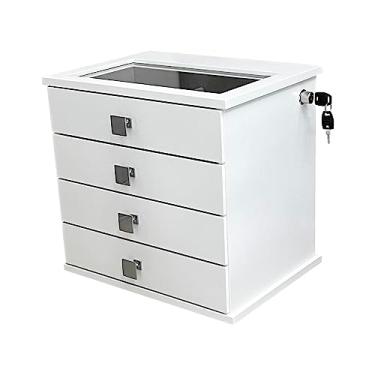 Imagem de Reluz Art Gaveteiro Porta Joias Belle Forrado com 4 Gavetas, Visor e Tranca Lateral com Chave (Joias, Branco/Bege)