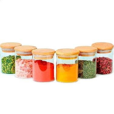 Imagem de Kit 6 Potes de Vidro 200ml Herméticos com Tampa de Bambu para Mantimentos Cozinha Alimentos