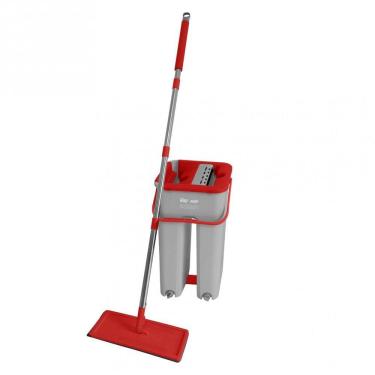 Imagem de MOP Multiuso WAP Duplo Compacto com Sistema Dreno, Lava e Seca com Pano de Microfibra Cinza/Vermelho Cinza/Vermelho
