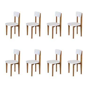 Imagem de Kit 8 Cadeiras Em Madeira Maciça Elisa Para Sala De Jantar Branco - Qu