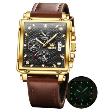 Imagem de OLEVS Relógios de pulso masculinos com cronógrafo de quartzo, de couro, moderno, à prova d'água, luminosos, casuais, quadrados, para negócios,, Preto - 9925, relógios masculinos