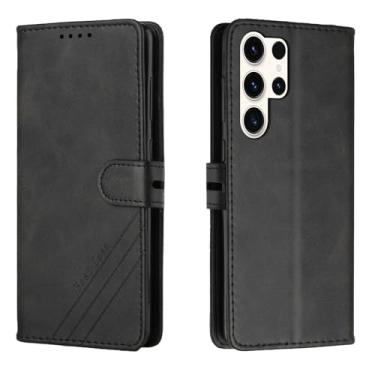 Imagem de Compatível com Samsung Galaxy 24 Ultra Wallet Case, PU Leather Phone Case Magnetic Flip Folio Leather Case Porta-cartões [TPU à prova de choque] Capa protetora (Cor: Preto)