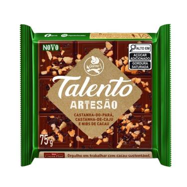 Imagem de Chocolate Garoto Talento Artesão Castanha do Pará, Castanha de Caju e Nibs de Cacau 75g