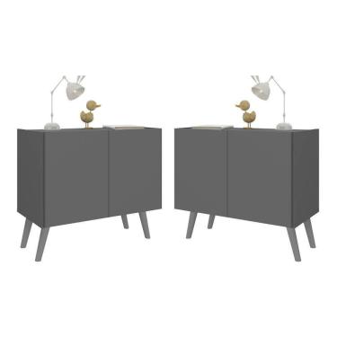 Imagem de Kit 2 Mesas De Cabeceira Retrô 2 Portas Mp4138 Grafite cinza Grafite cinza