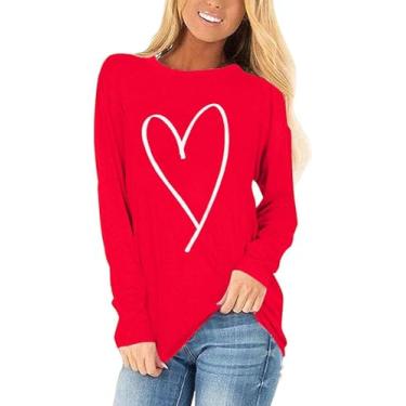 Imagem de Beopjesk Camiseta feminina Love Heart Raglans casual manga longa dia dos namorados camisetas estampadas tops, 1219-vermelho-A, XXG