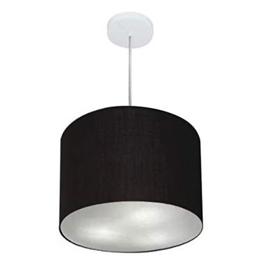 Imagem de Lustre Pendente Cilíndrico Cúpula Tecido 40x30 cm, Vivare Iluminação, Pendente4216 PR, Preto, Médio