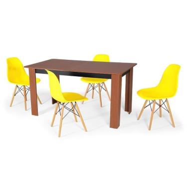 Imagem de Conjunto Mesa De Jantar 150x80cm Com 4 Cadeiras Amarelo