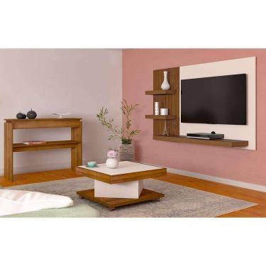 Imagem de conjunto para sala de estar chess com painel para tv até 50 polegadas, aparador e mesa de centro pinho e off white