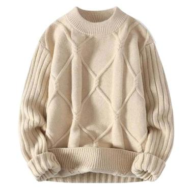 Imagem de Suéter masculino de tricô outono inverno masculino roupas casuais gola redonda suéter masculino tricotado, Caqui, G