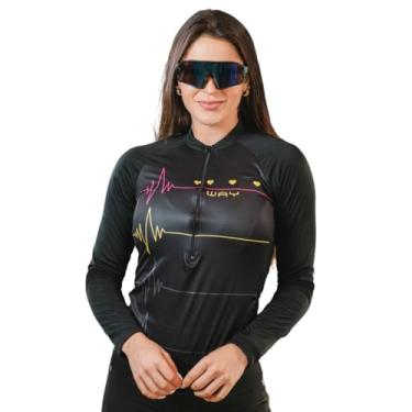 Imagem de Camisa de Ciclismo Feminina Manga Longa Batimentos Coração Proteção UV Slim Confortável Pro Bike (BR, Alfa, G, Regular, Batimentos Coração)