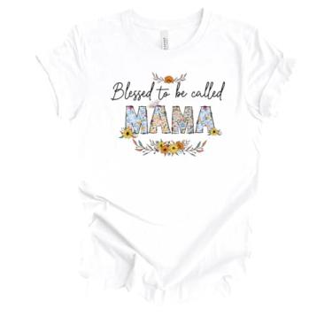 Imagem de Camiseta feminina branca floral extravagante Dia das Mães Blessed to Be manga curta, Mamãe, 3G