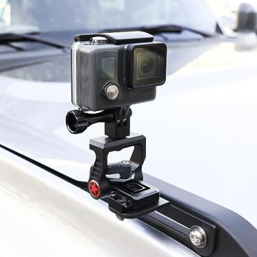 Imagem de RERPRO Suporte para câmera de ação GoPro para Ford Bronco 2021-2022 2022, acessórios externos de 2/4 portas, capô, miras de trilha, manivela montagem, 360°, alumínio, preto, com suporte de trilho