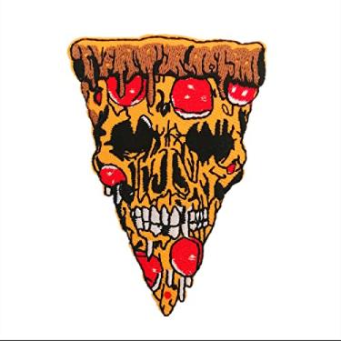 Imagem de CHBROS Aplique bordado Skeleton Pizza para passar a ferro em adesivos para roupas, jaquetas, camisetas, mochilas