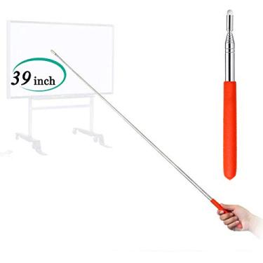 Imagem de Ponteiro telescópico para professores, ponteiro de ensino para sala de aula, ponteiro retrátil de metal com comprimento estendido 99 cm, ponteiro de quadro branco para apresentador portátil (Flet Red)