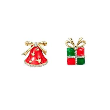 Imagem de Brincos de argola de Natal, caixa de presente, zircônia cúbica, laço de cristal, nó esmaltado, sininho, presente de cartilagem, brincos banhados a ouro 14K, joias festivas de Natal, presentes para