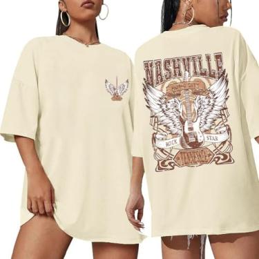 Imagem de YLISA Camisetas femininas grandes Nashville Music City Camiseta Rock Star Tennessee Concert Outfits, Damasco 1, P