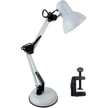 Imagem de Luminária De Mesa Articulável Quarto Trabalho C Garra + Base BRANCO