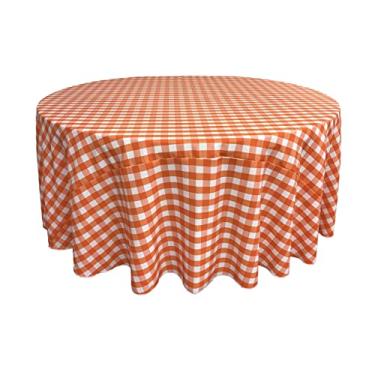 Imagem de LA Linen Toalha de mesa redonda de poliéster, 300 cm, laranja/branca