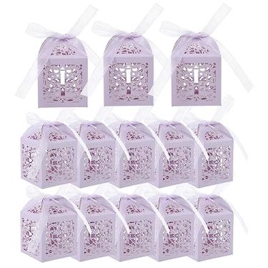 Imagem de minkissy Caixas de lembrancinhas de batismo, 20 peças, caixas de doces de papel para primeira comunhão, caixas de embalagem multiuso de doces para chá de bebê, festa de aniversário (roxo claro